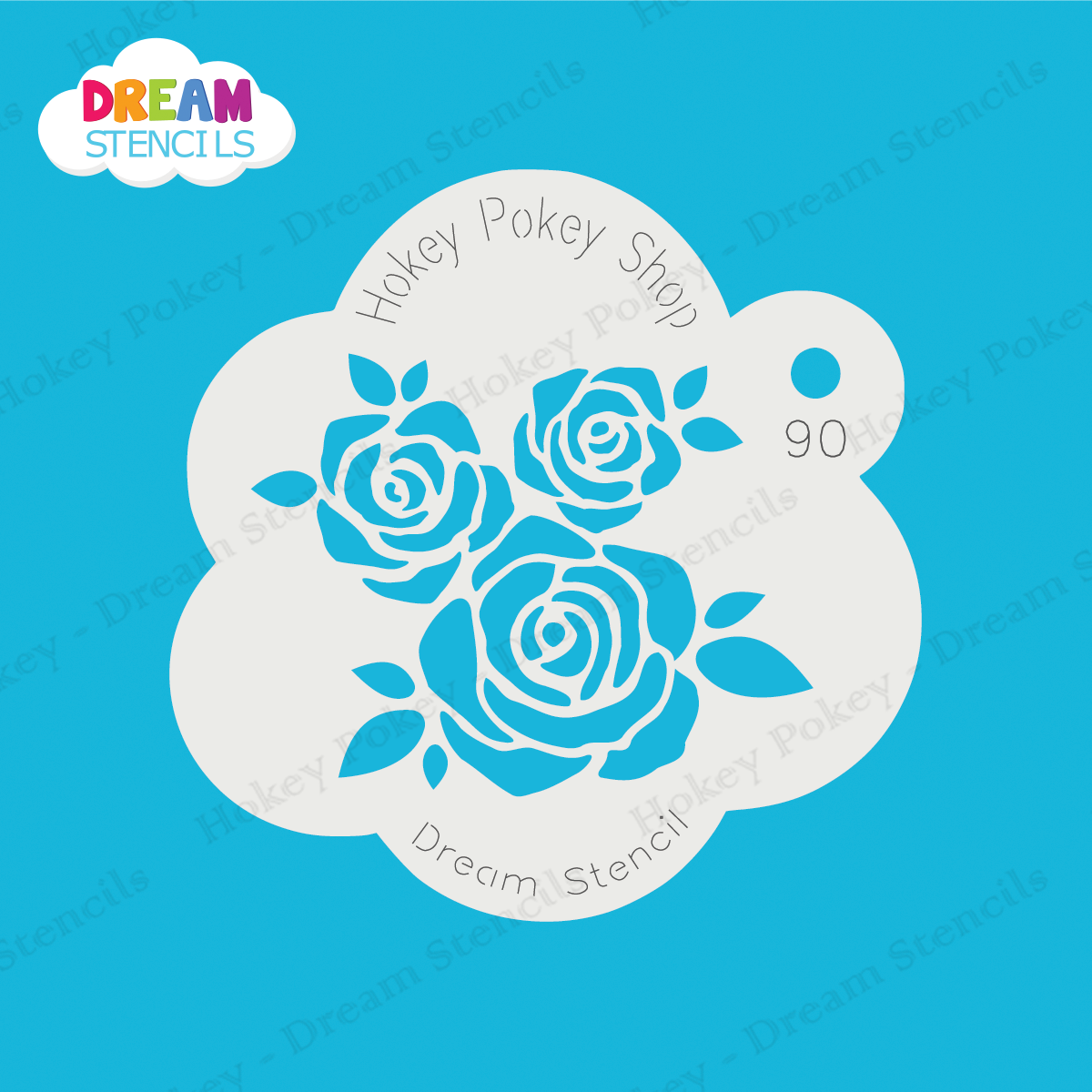 Picture of Three Roses with Leaves - Mylar Stencil - 90