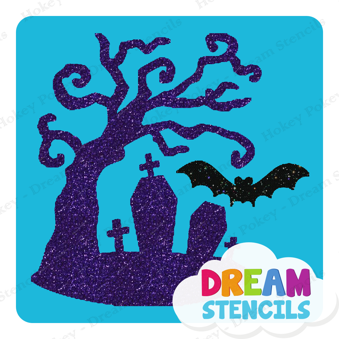Picture of Haunted Tree with Bat  - Vinyl Stencil -165