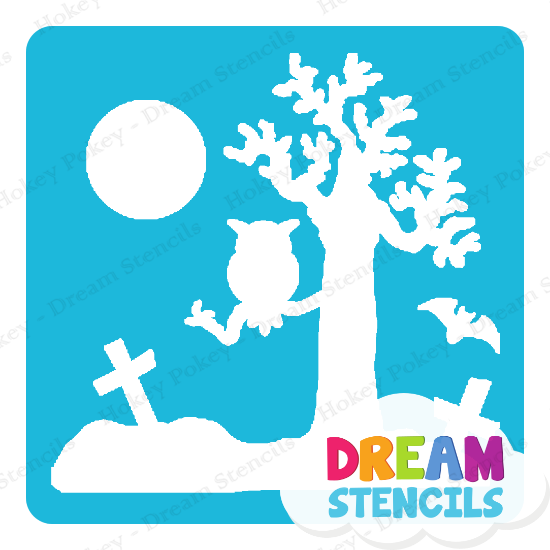 Picture of Spooky Graveyard With Owl  - Vinyl Stencil -166