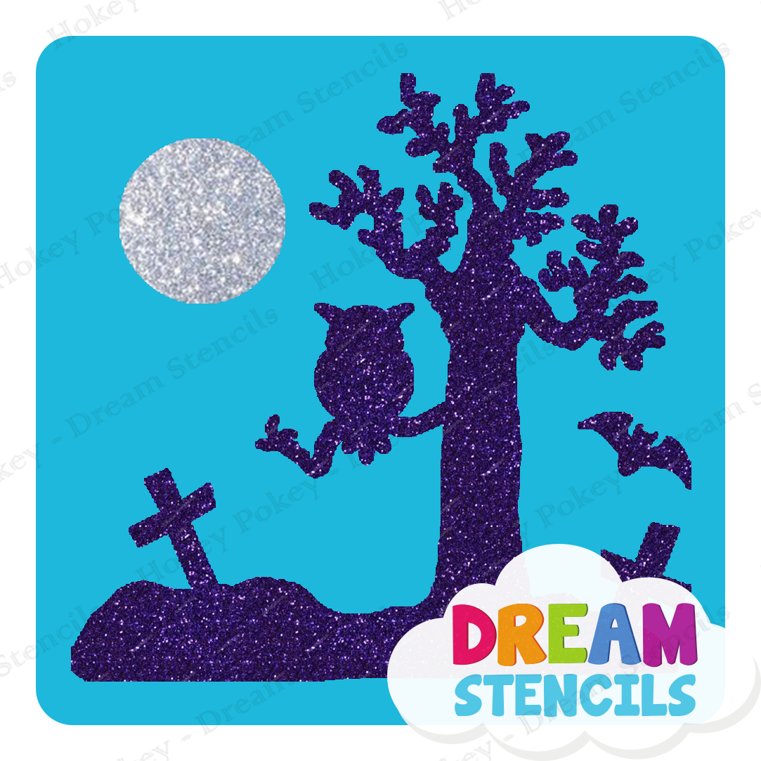 Picture of Spooky Graveyard With Owl  - Vinyl Stencil -166