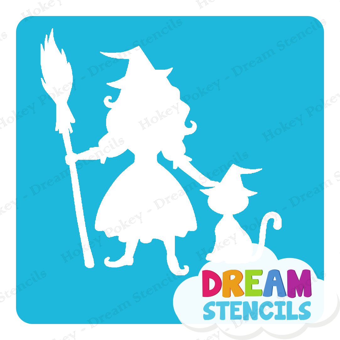 Picture of Pretty Witch With A Cat - Vinyl Stencil - 186