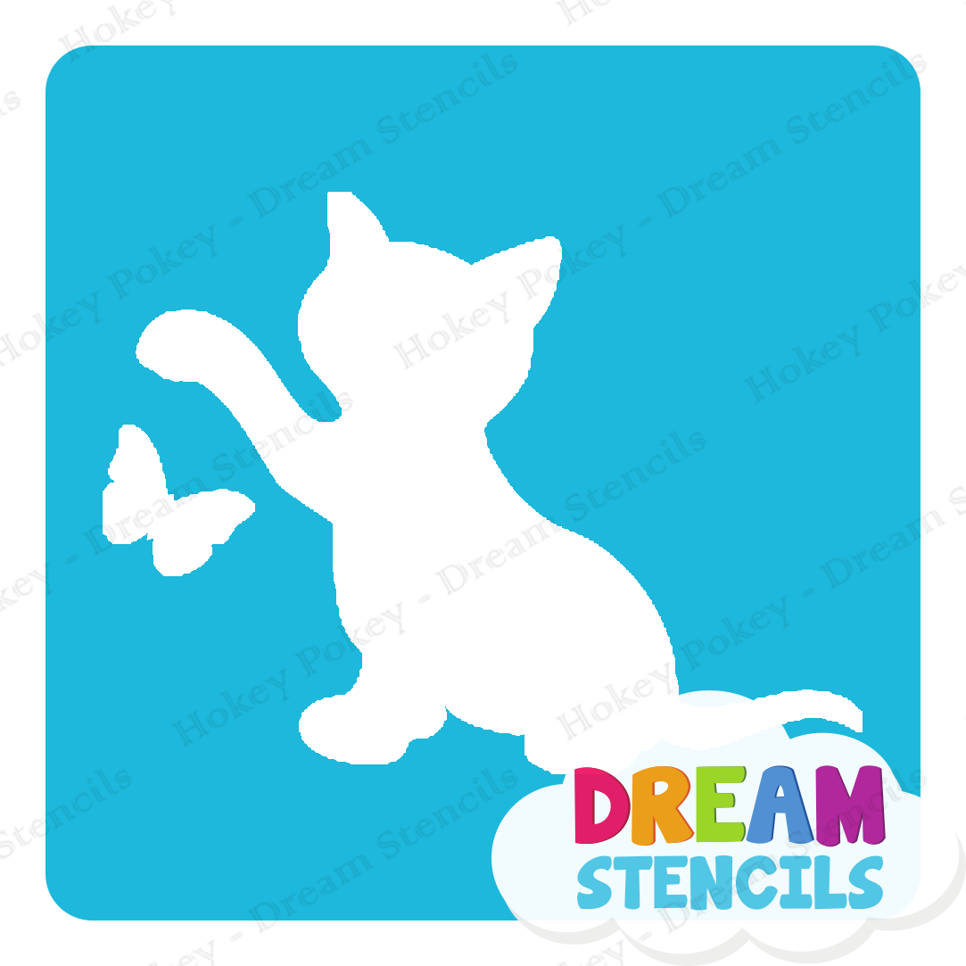 Picture of Playful Kitten With Butterfly - Vinyl Stencil - 200