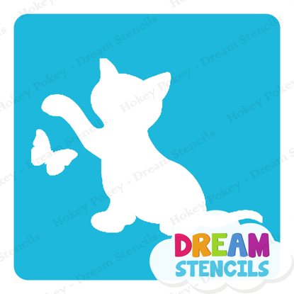 Picture of Playful Kitten With Butterfly - Vinyl Stencil - 200