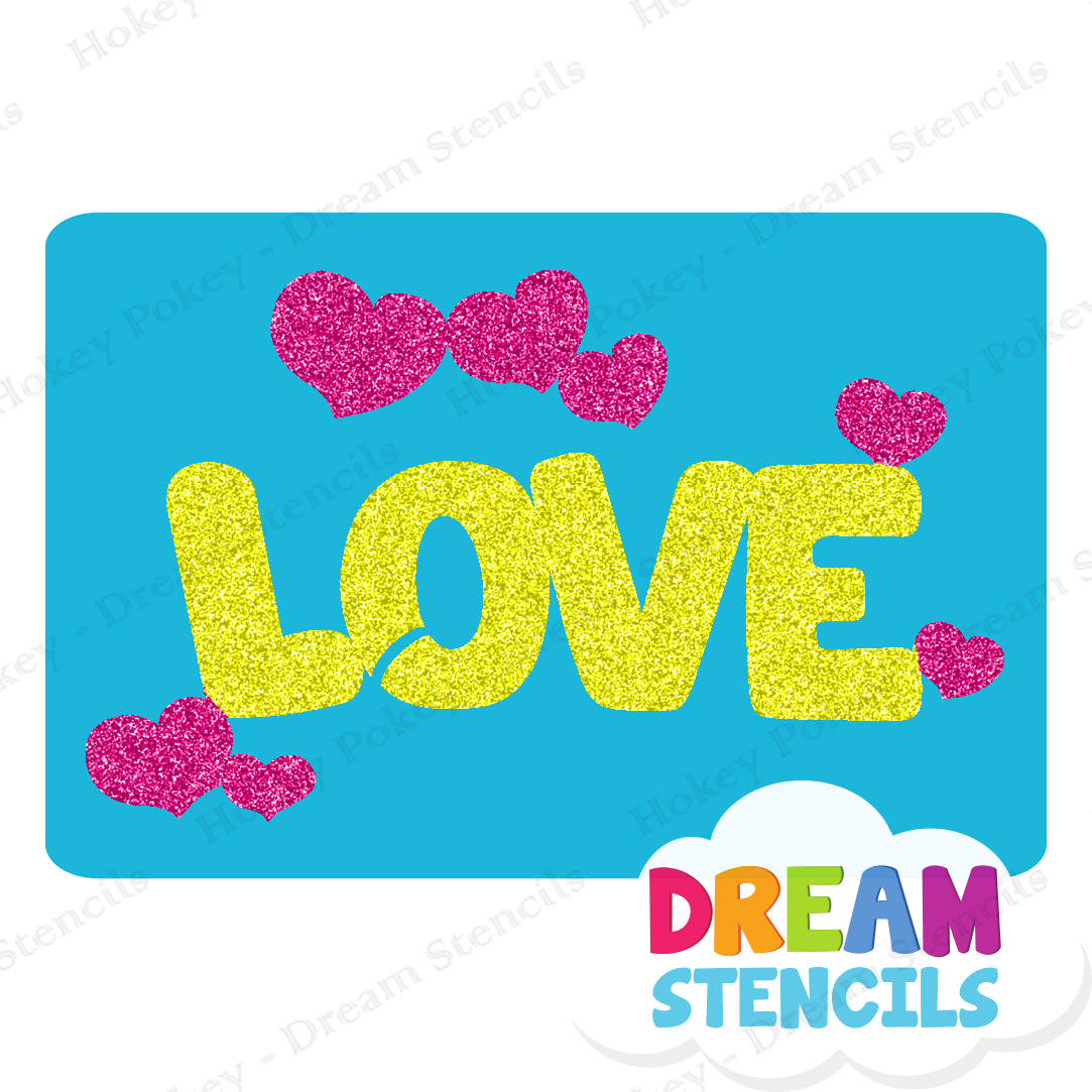 Picture of Love Word with Hearts - Vinyl Stencil -114