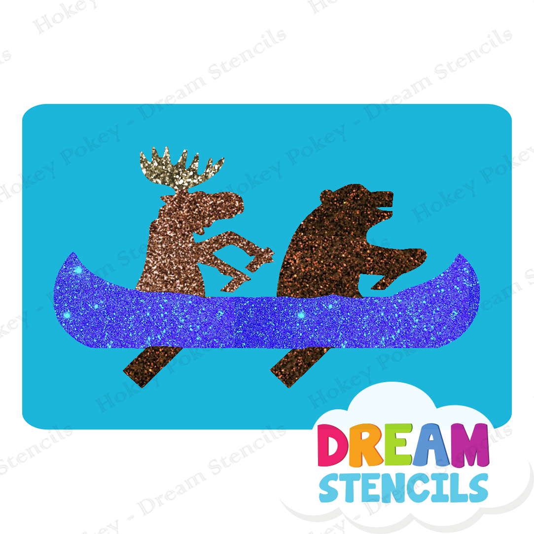 Picture of Moose and Bear in Canoe - Vinyl Stencil -126