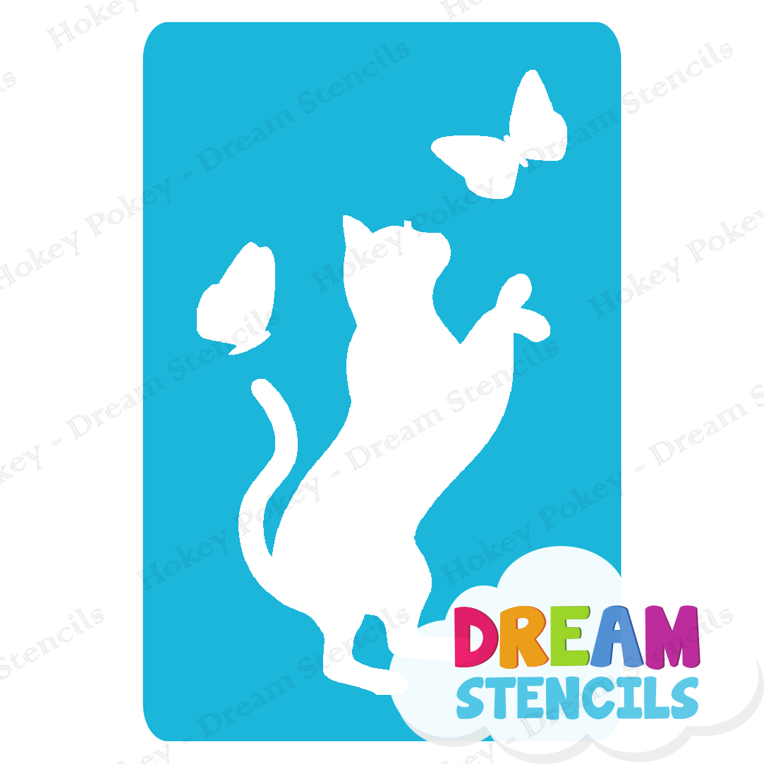Picture of Standing Cat With Butterflies - Vinyl Stencil - 198