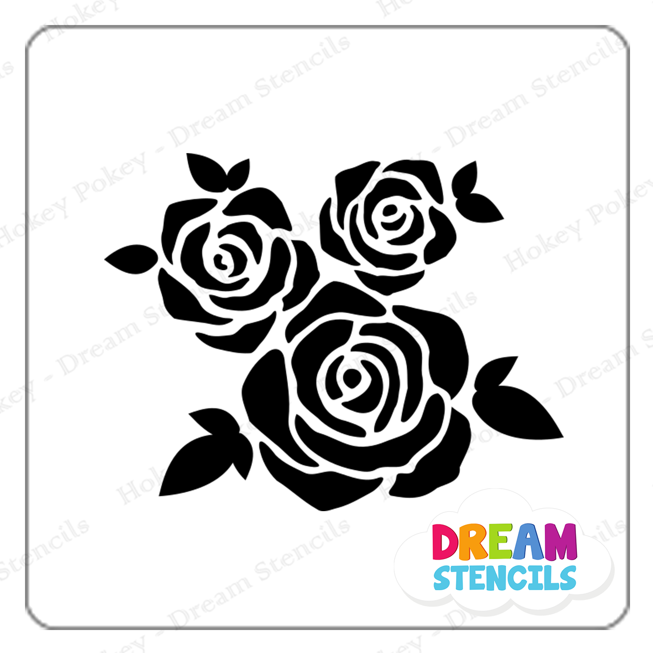 Picture of Three Roses with Leaves - Vinyl Stencil - 270